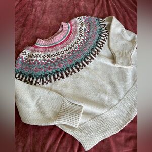 Weekend MaxMara Cream Pink Teal Fair Isle Patterned Sweater- No size‎ (likely M)